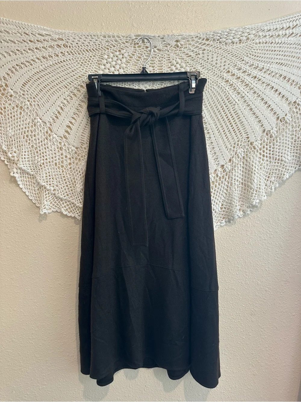 Vince Wool Blend Tie-Waist Midi Skirt Size 2 Black